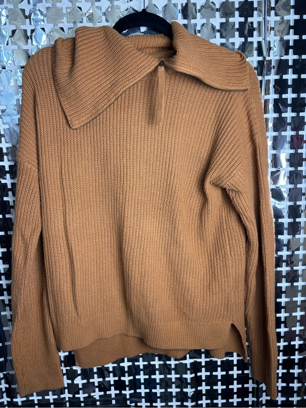 Max Studio Camel Half-Zip Funnel Neck Sweater
